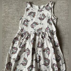 EUC H&M Kids Unicorn Print Dress - White and Multicolor